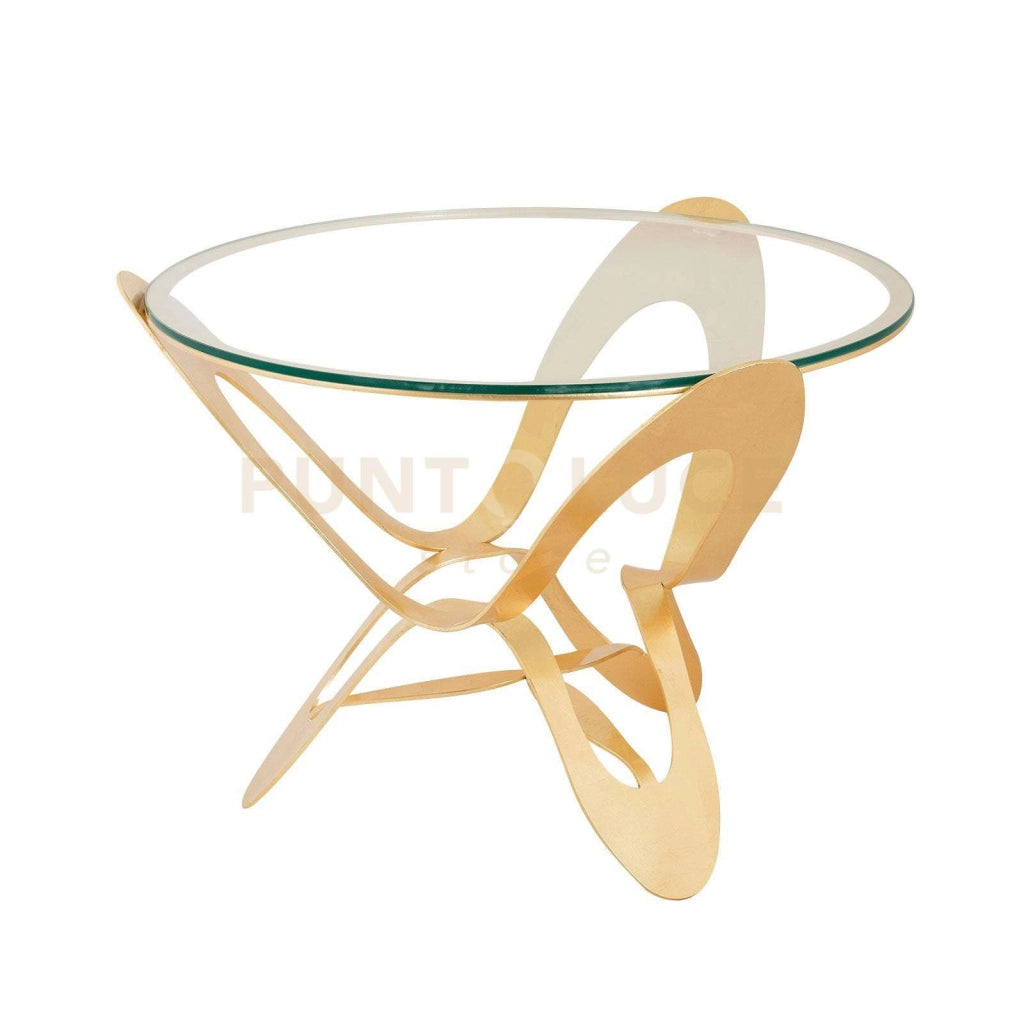 tavolo contemporaneo originale ninfa Oro in Ferro e vetro Diam.65x50hcm