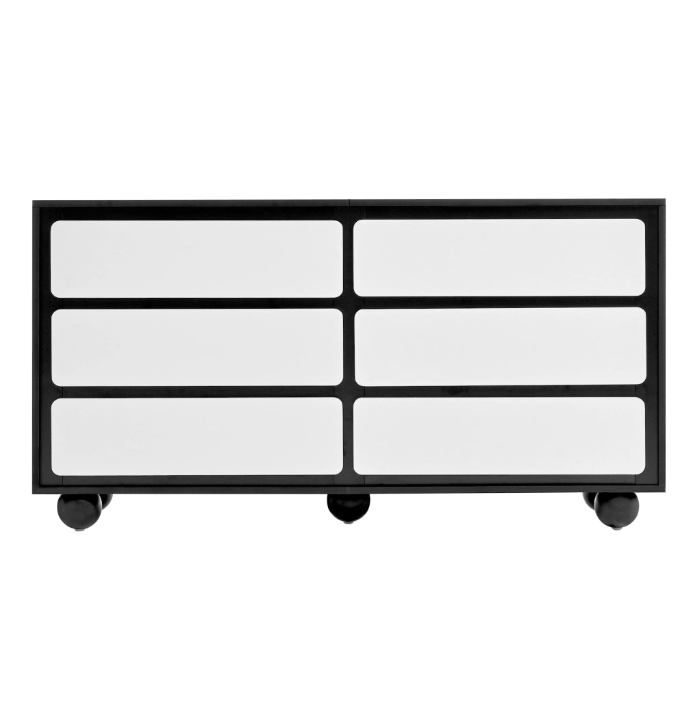 Cassettiera moderna bianca e nera con 6 cassetti, 140 cm