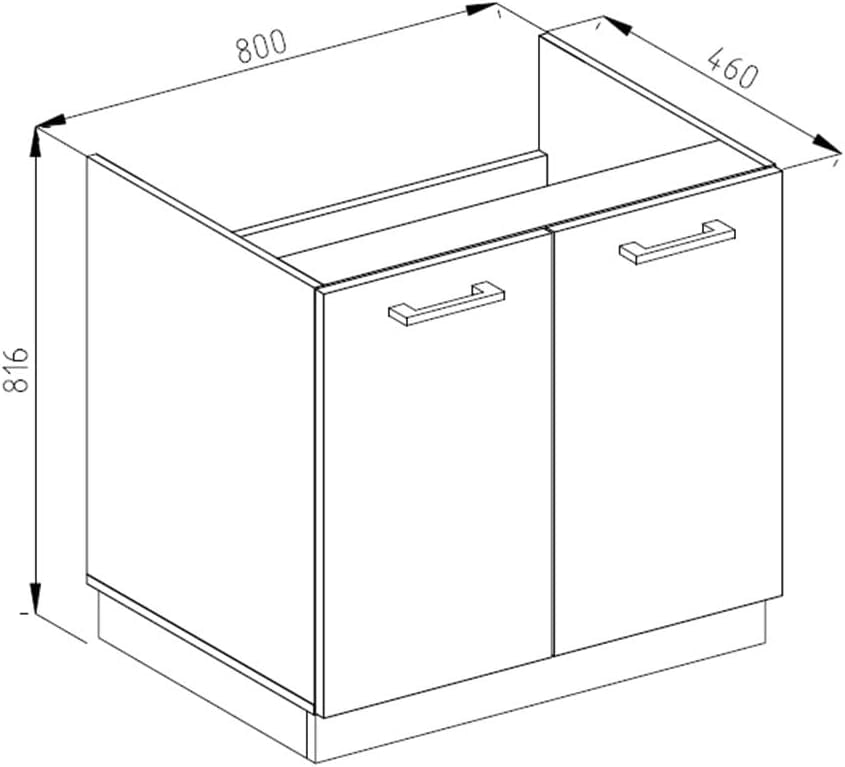 Mobile lavello cucina R-Line, Quercia dorata, 80 cm J-Shape, PL Rovere, per la libera combinazione all'interno di sistemi cucina modulari