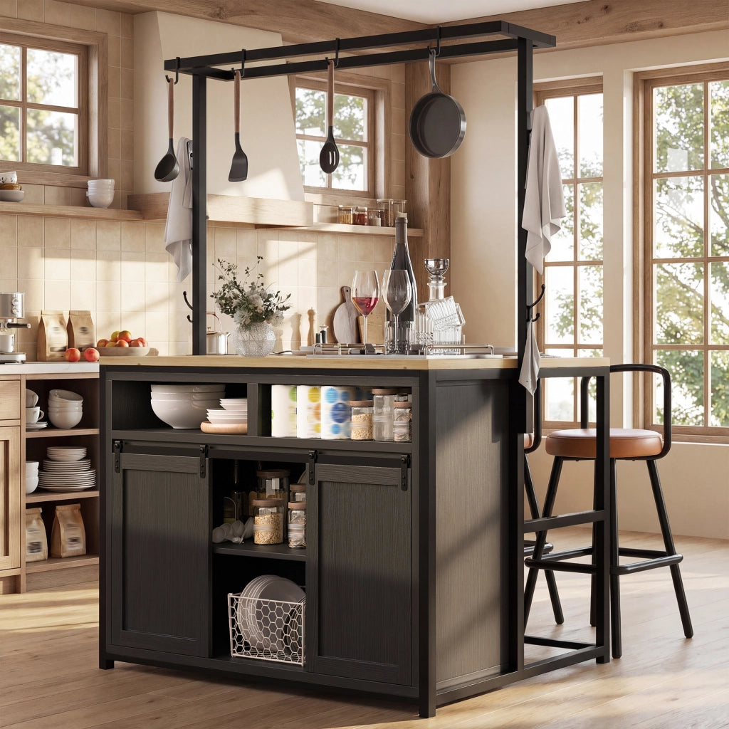 MOBILE DA CUCINA con piano di lavoro 107x62x183 cm Nero MDF e metallo