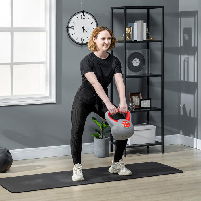 Kettlebell per Allenamento 14 Kg Base Piatta e Impugnatura per Stacchi in PU e Sabbia Rosso