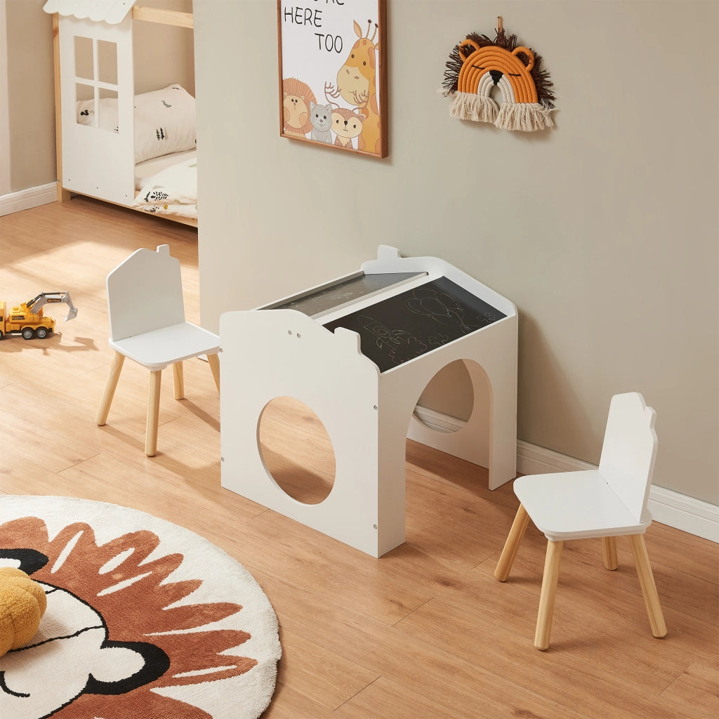Set Romso Tavolo e Sedie per Bambini con Lavagne Mobili per Cameretta - Bianco [en.casa]