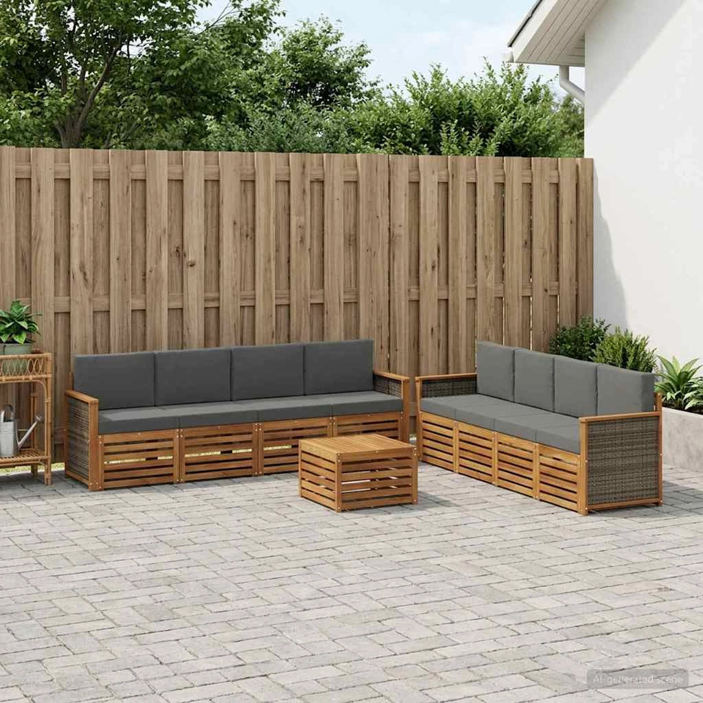 Set di divani da esterno 9 pz Naturale e Antracite 3384168