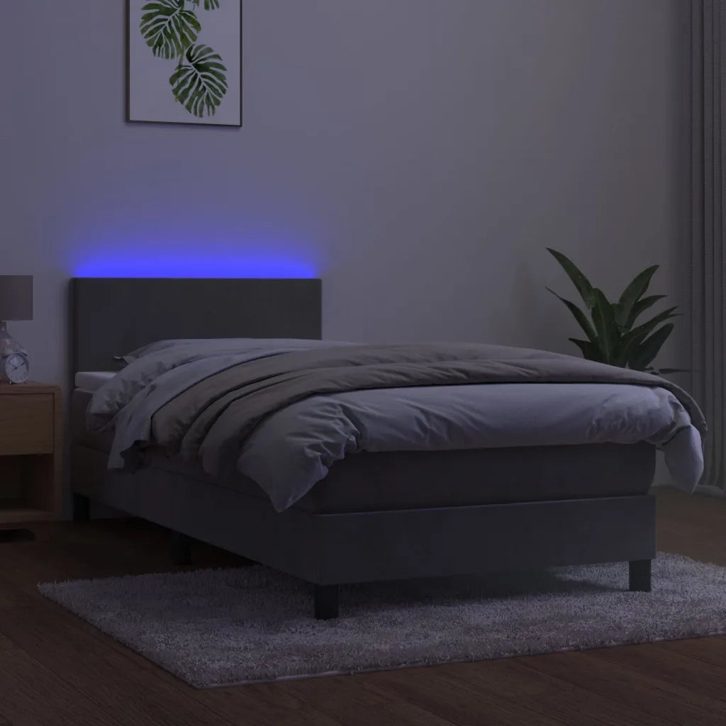 Letto a Molle Materasso e LED Grigio Chiaro 90x200 cm Velluto cod mxl 59371