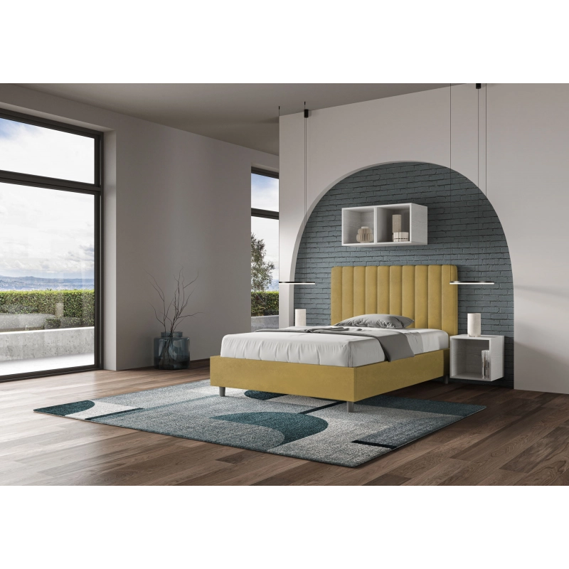 Letto imbottito 1 piazza e mezza 120x210 cm Agueda - Contenitore,Microfibra,Ocra