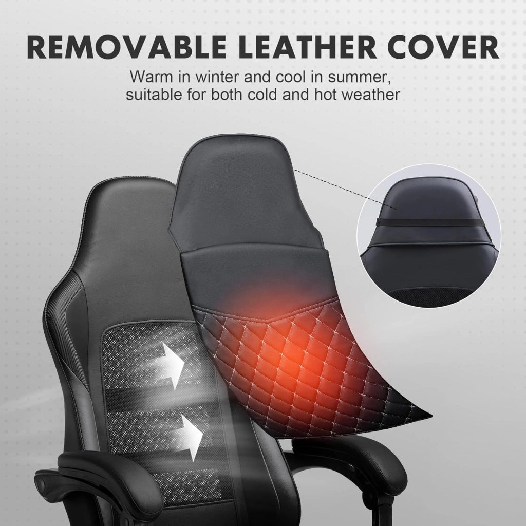 Sedia da gioco, sedia da gioco, sedia da ufficio, ergonomica, regolabile in altezza, adatta per inverno ed estate, con schienale doppio, rivestimento rimovibile e supporto lombare Nero