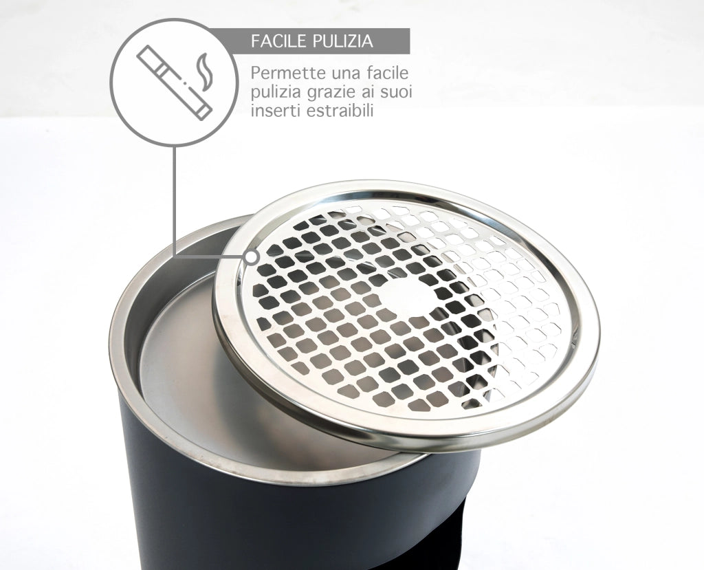 Posacenere 2 In 1 Da Terra In Acciaio Inox Per Esterno Con Gettacarte Rotondo O Rettangolare Con Secchio Cestino Professionale Gettacarte Spazzatura Casa Ufficio Bar Ristoranti Pattumiera Sigarette - Mod1Nero