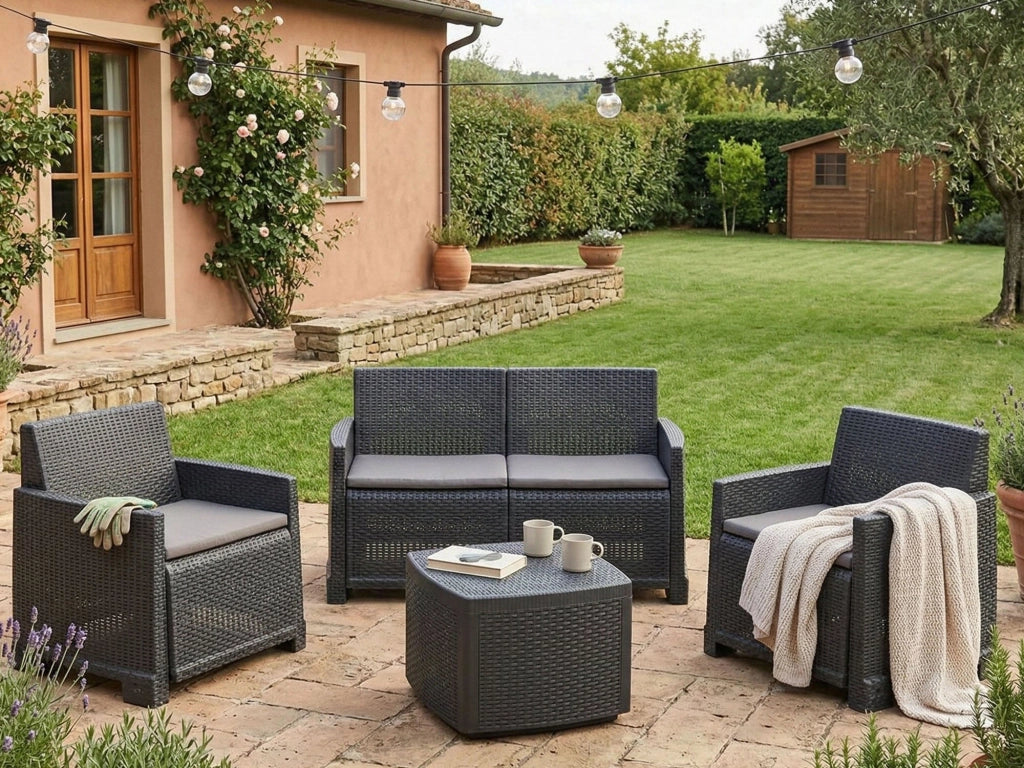 Salottino Outdoor Amer, set Salotto da Esterno 4 Posti Made in Italy, Nero Antracite