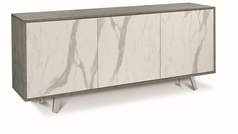 Mobile Madia 3 ante con apertura a spinta H74 L177 P41 struttura color Cemento frontali color Marmo 7073k Sarmog