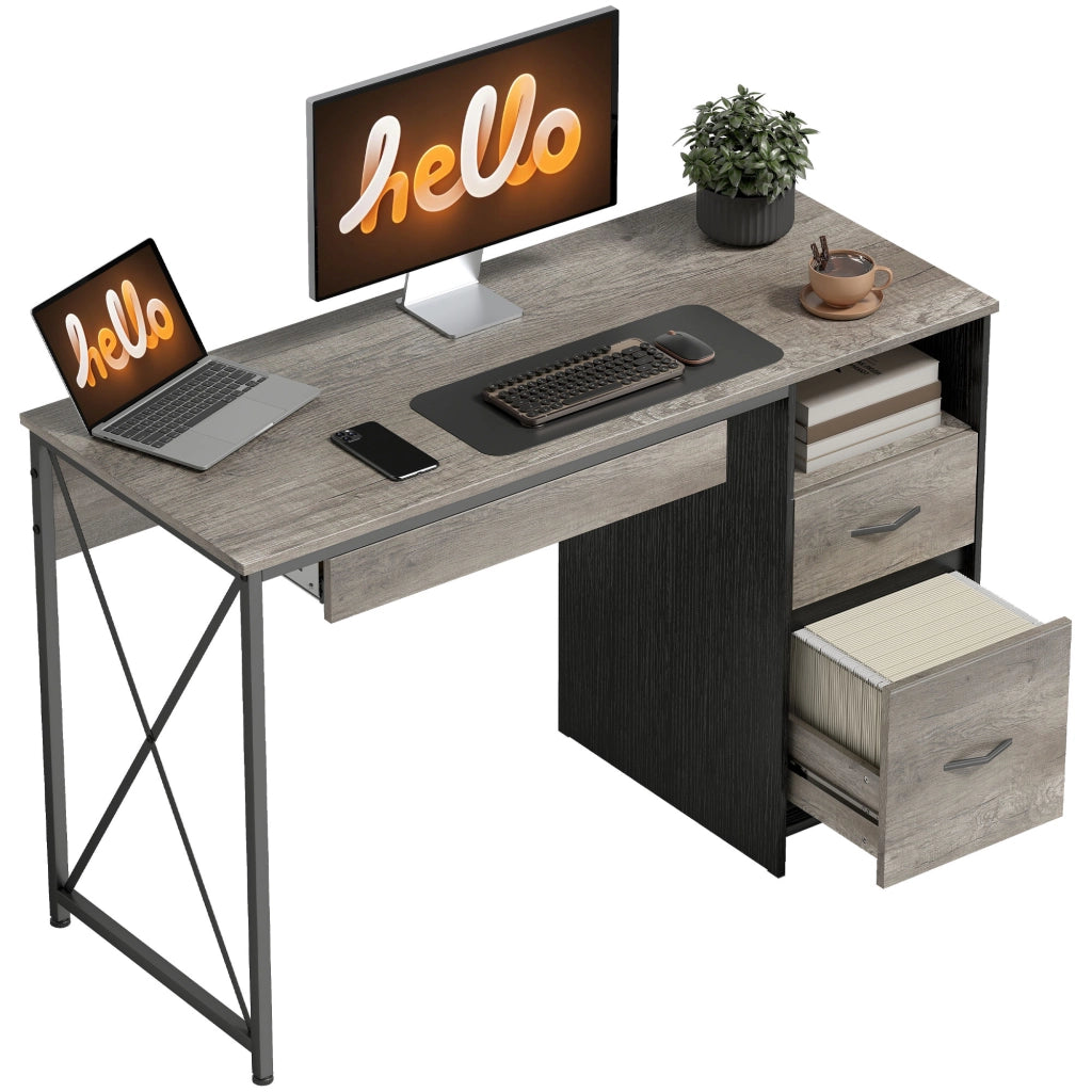 Scrivania Computer con Cassetti e Ripiano Tastiera ¨C Zephmum ¨C Grigio 120x50x