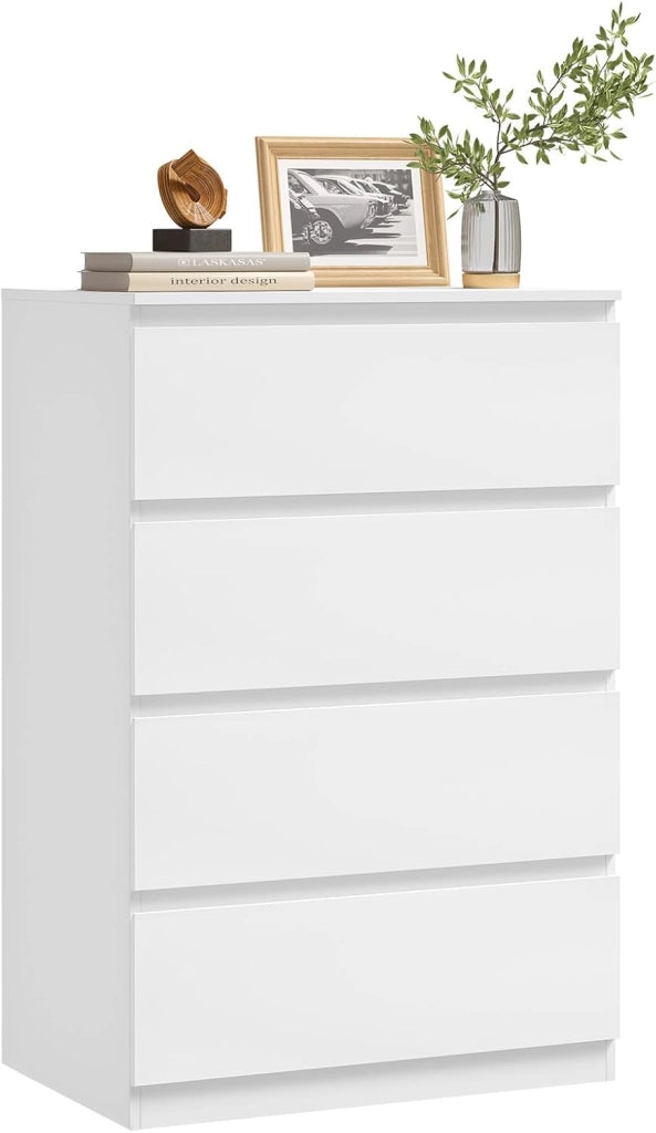 Comò Bianco per Camera da Letto, Cassettiera 4 Cassetti in Legno, Mobile Contenitore per Soggiorno o Ingresso, Dimensioni 60x40x90 cm, KMD004ws