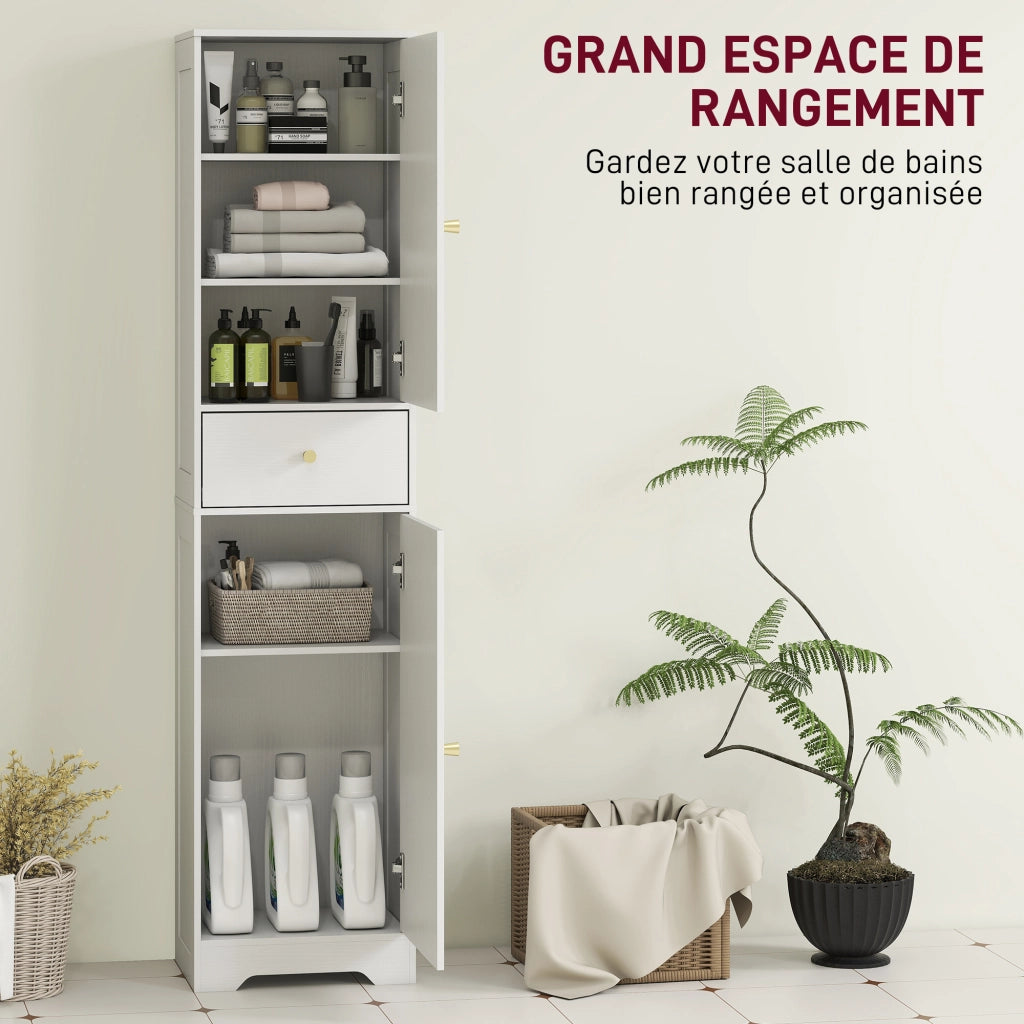 Colonna bagno alta con ante cassetto e ripiani regolabili ¨C Xylo ¨C Bianco 40x29,5x170cm