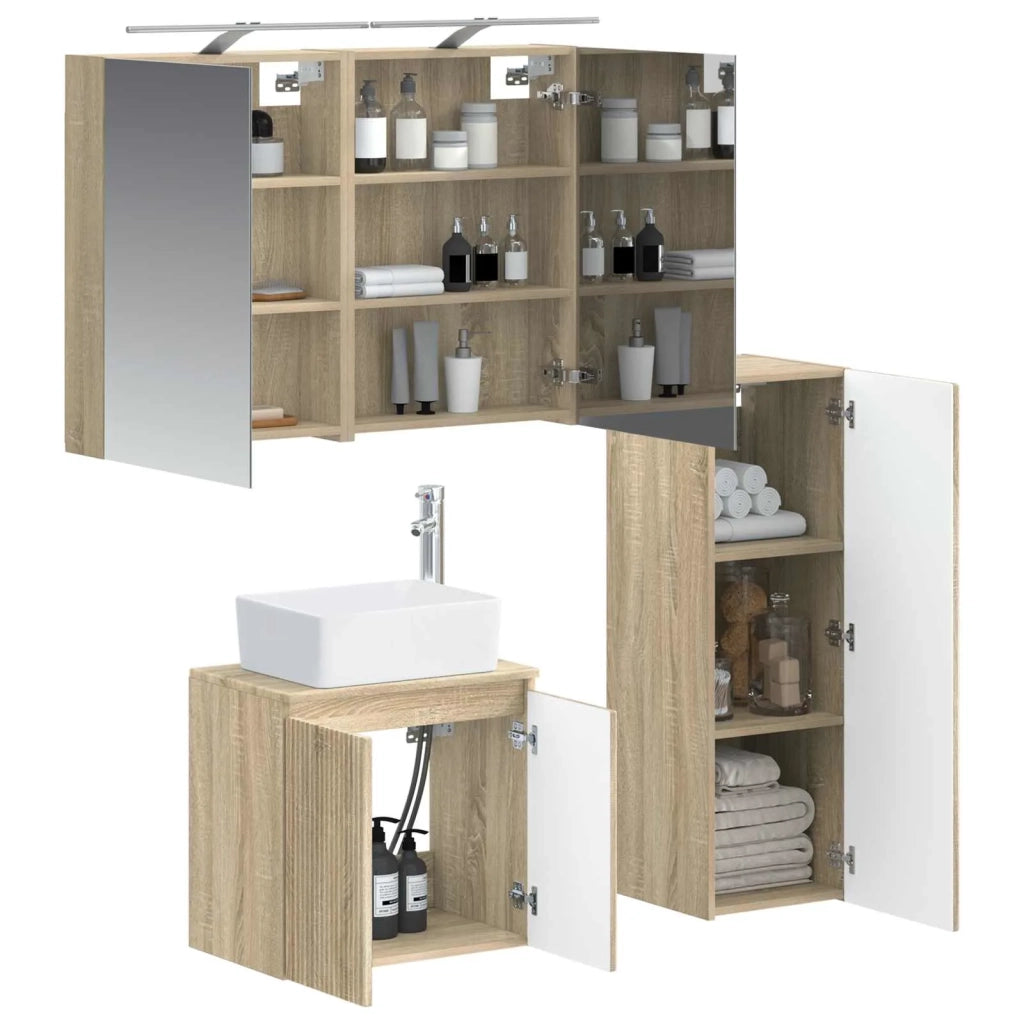 Set di mobili per il bagno 4 pz Rovere Sonoma 3407433