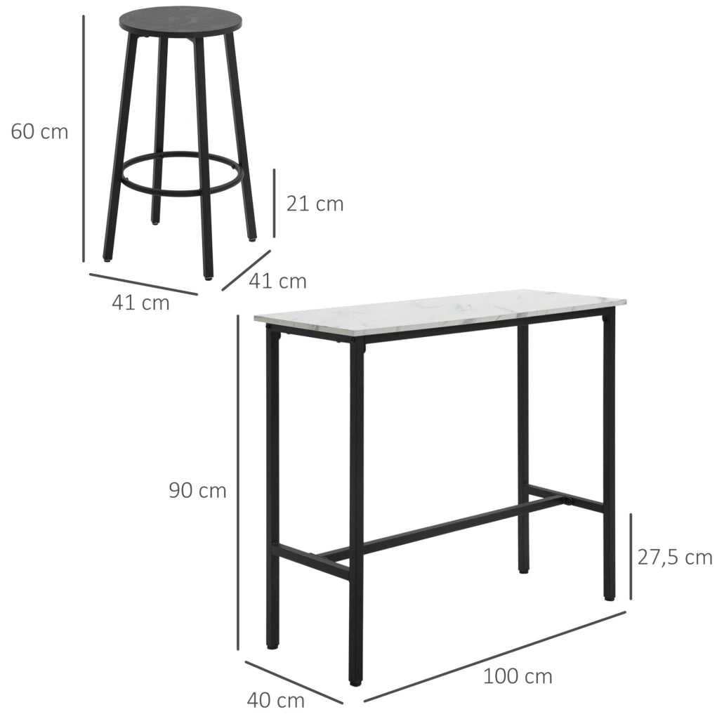 Set tavolo bar con 2 sgabelli in acciaio bianco
