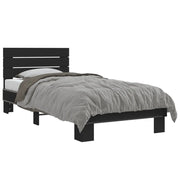Letto singolo | Letto per adulti | Giroletto Nero 90x200 cm in Legno Multistrato e Metallo