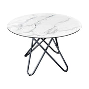 Tavolo da pranzo BAUMA 120 cm – Piano rotondo in ceramica effetto marmo bianco e gambe in metallo – Stile moderno chic