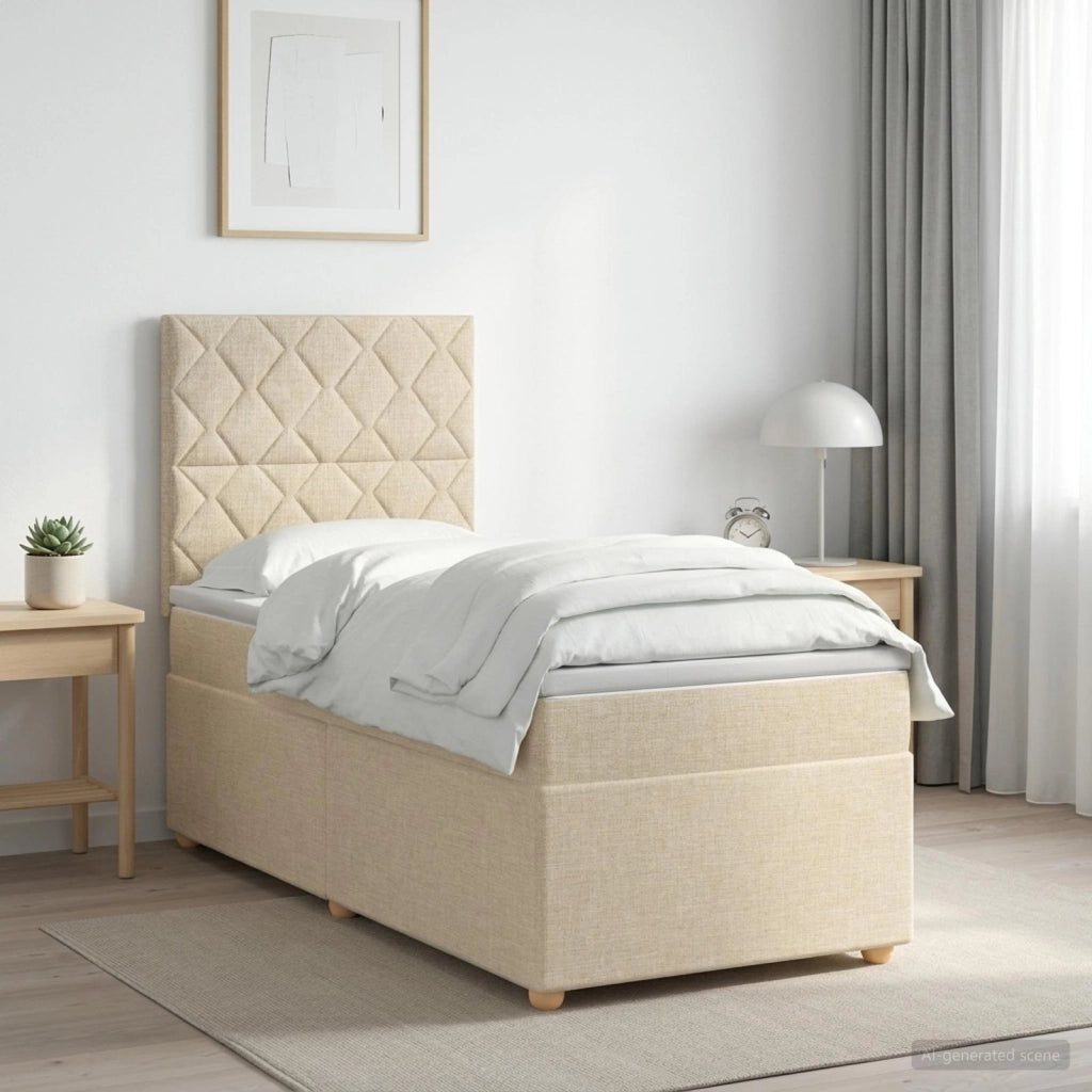 Letto box spring con materasso Crema 90 x 190 cm Tessuto 3453786