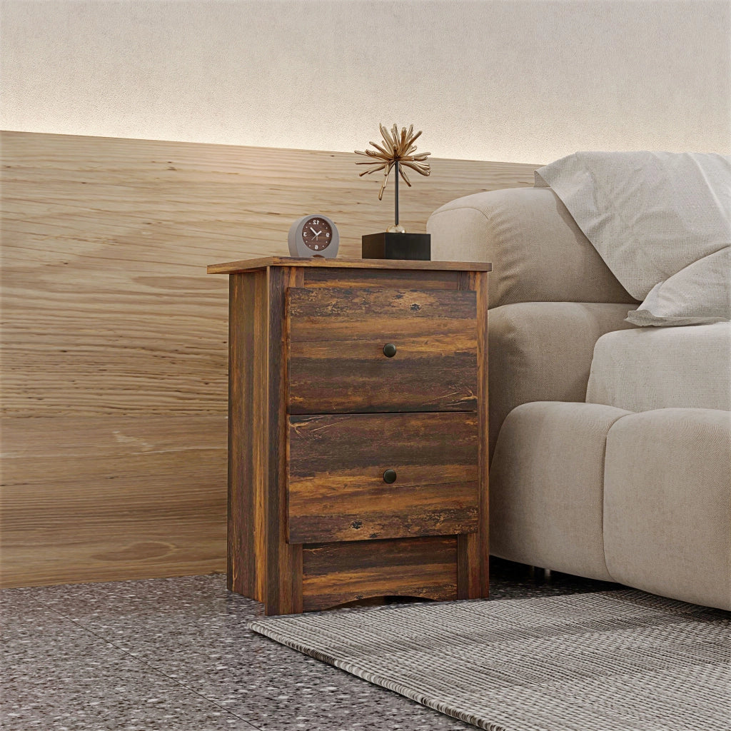 Comodino Rustico con 2 Cassetti ¨C Zephmum ¨C Legno Massello 40x30x56 cm Marrone