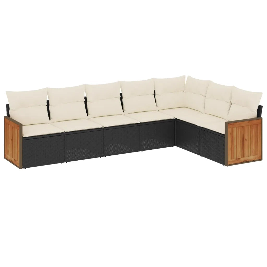 Set Divani da Giardino con Cuscini 7pz Nero Polyrattan