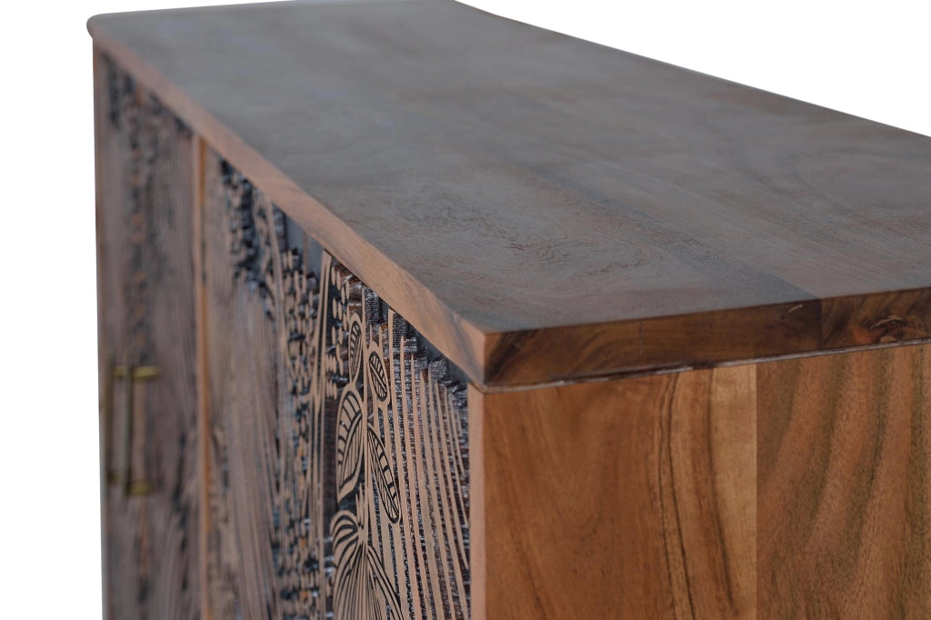 Credenza a 4 ante in massello di acacia intagliato a mano