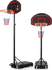 Canestro Basket per Esterno in HDPE, 5 Livelli di Altezza Regolabile 155-210 cm, Supporto da Basket Portatile con Ruote, Base, Pallacanestro per Interni, per Bambini e Adulti