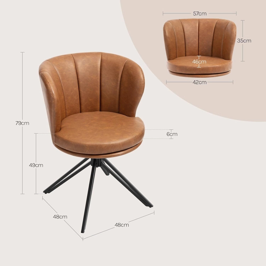 Set di 2 Sedie Sala da Pranzo, Sedie Ergonomiche in PU, Girevole a 360°, per Cucina, Soggiorno, Camera da Letto, Marrone