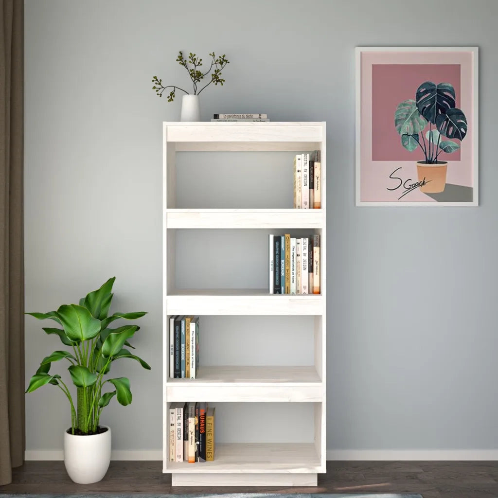Libreria Divisorio-Scaffale per Libri-Mobile di Stoccaggio Bianco 60x35x135 cm Legno Massello di Pino