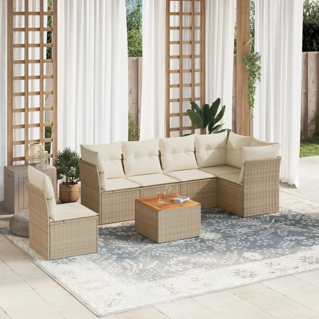 Set Divani da Giardino 7 pz con Cuscini Beige in Polyrattan 3223664