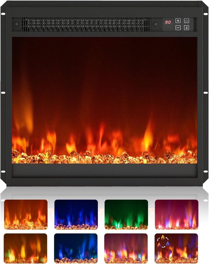 Camino Elettrico 1500W, Caminetto Elettrico con Effetto Fiamma LED a 8 Colori, 3 Livelli di Luminosità,17-32℃, Protezione Anti Surriscaldamento, Telecomando (49,1 X 12,3 X 45 CM)