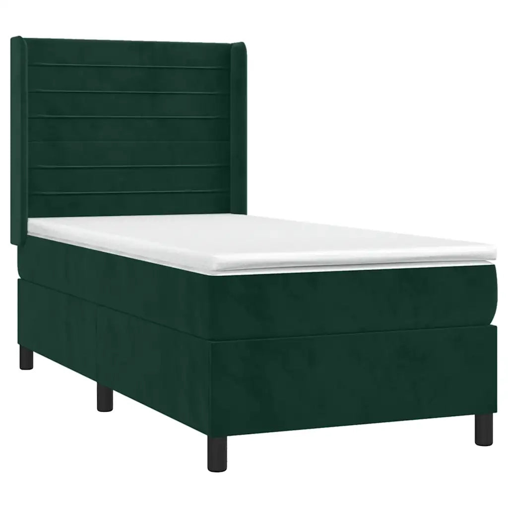 Letto a Molle con Materasso e LED Verde Scuro 90x190 cm Velluto 3139598