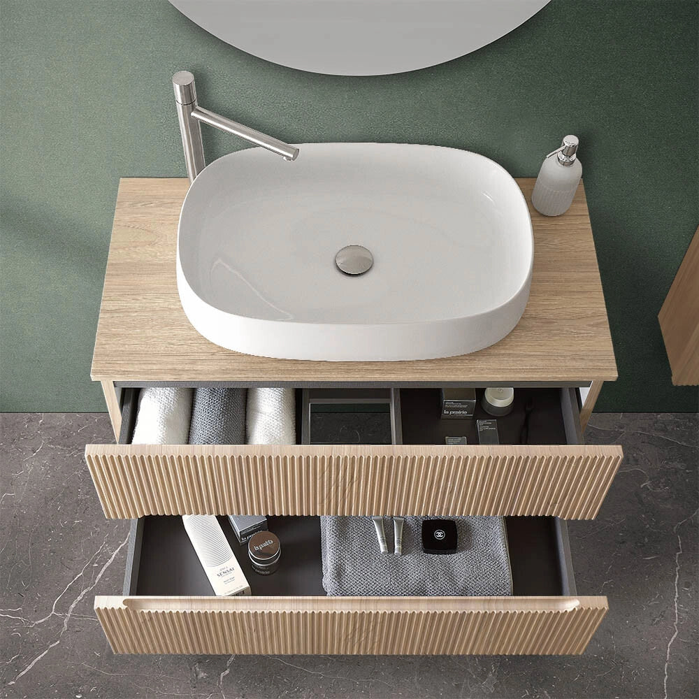 Mobile bagno sospeso cannettato 90 cm rovere chiaro con top Bali