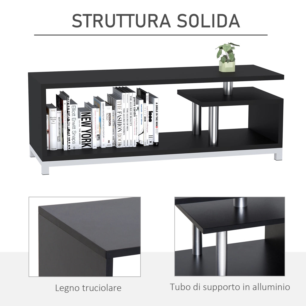 Easycomfort Mobile TV Moderno con Ripiano in Legno, Mobiletto Tavolino Basso da Salotto 114x40x40.5cm, Nero