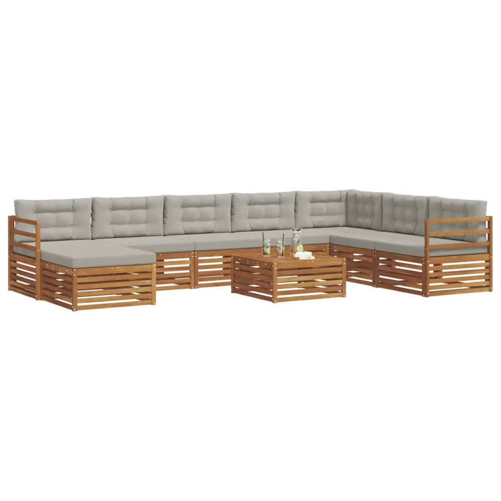 Set di divani da esterno 9 pcs Grigio Naturale e Chiaro