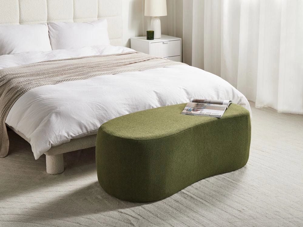 Sgabello imbottito moderno in bouclé verde panca da letto sgabello