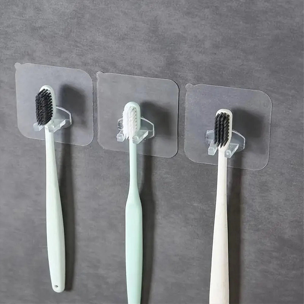 Trade Shop - Porta Spazzolino Da Denti Gancio Autoadesivo Trasparente Da Parete Bagno 87751 -