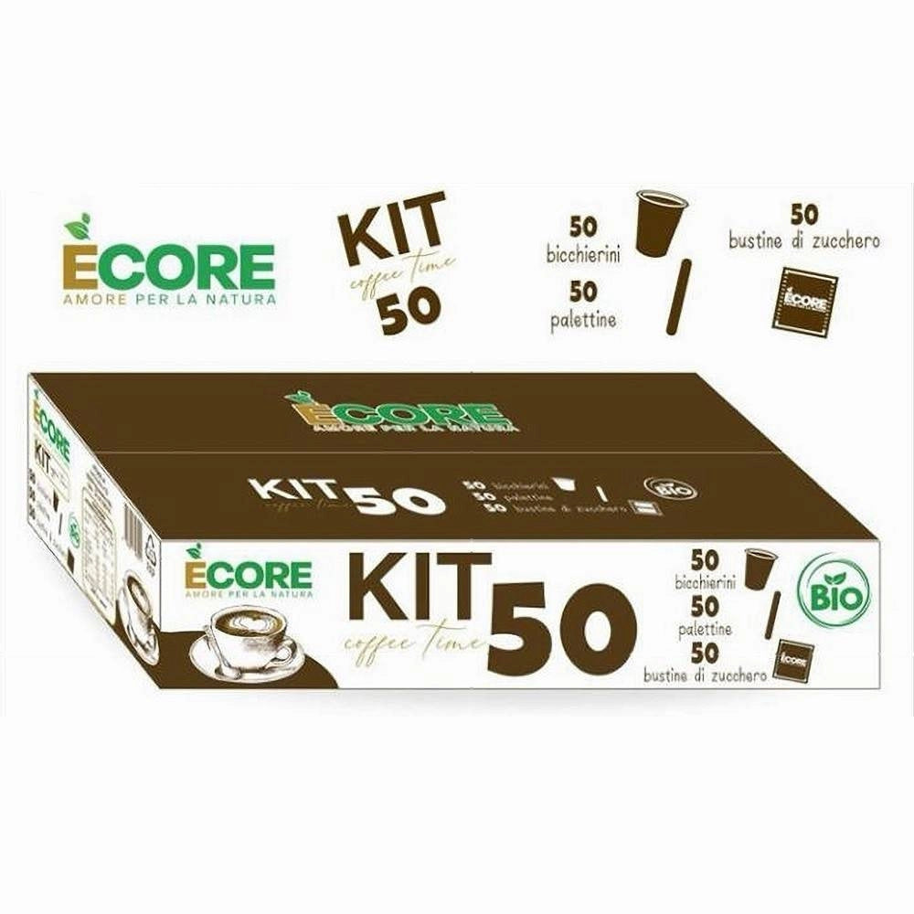 Trade Shop - Kit Caffè 150 Pz Coffee Time Con 50 Bicchierini 50 Bustine Zucchero 50 Palettine -