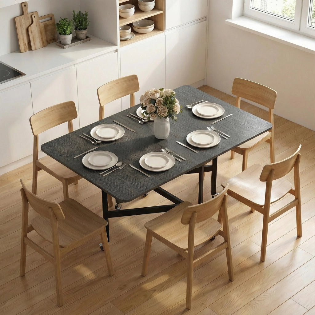 Tavolo Pieghevole per 4-6 Persone con Ribalte e Ruote ¨C zephmum ¨C 120x80x73 cm Nero Effetto Legno