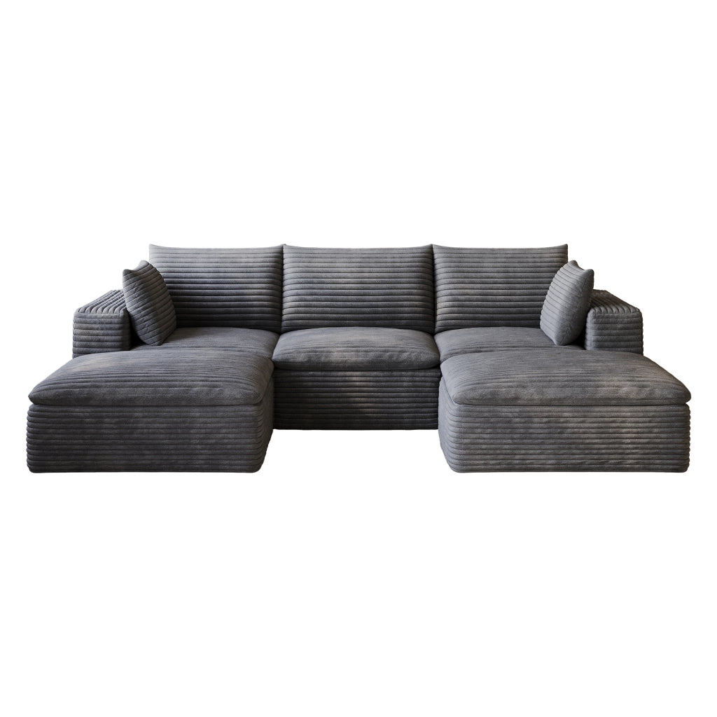 Divano 260 cm in Tessuto a Coste ¨C MINIMAL ¨C Grigio Scuro, Imbottito, Senza Montaggio