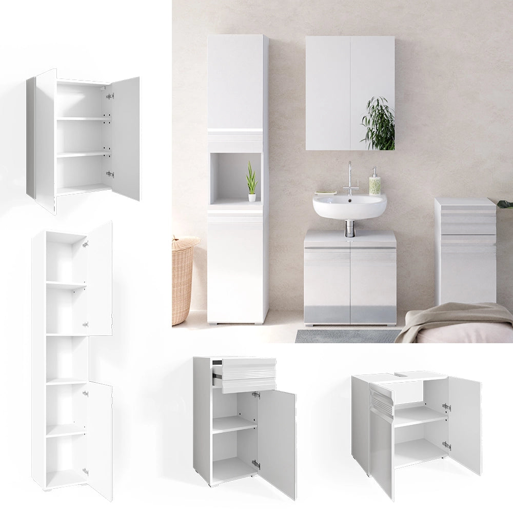 Vicco Set mobili bagno Bianco lucido 4 parti