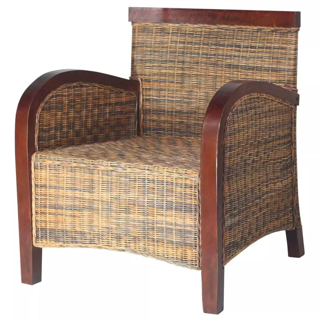 Poltrona sedia seduta lounge divano club di design soggiorno rattan intrecciato a mano marrone 1102077/3