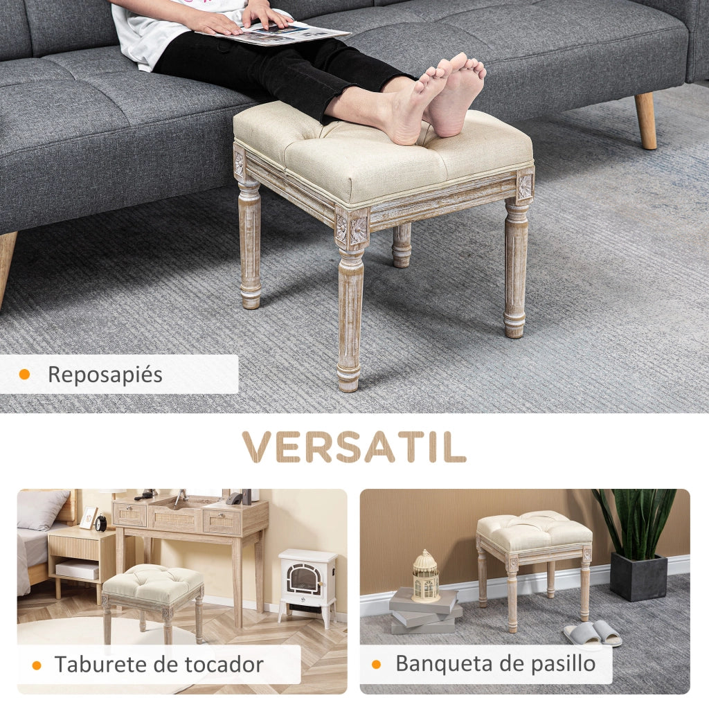 Pouf con Seduta Imbottita e Gambe in Legno ¨C Zephmum ¨C 40x40x43 cm Beige