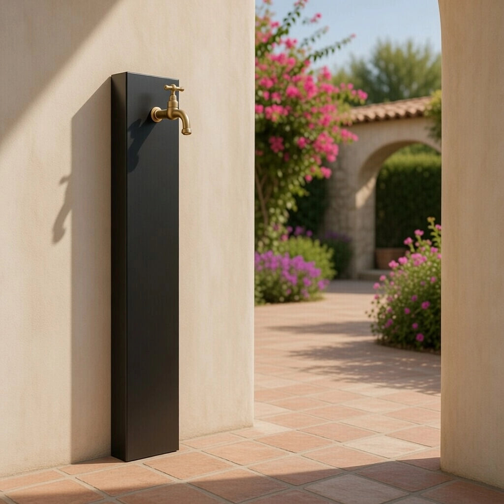 Fontana a Muro da Giardino Con Rubinetto 18x6x100 cm In Acciaio Antracite