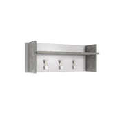 Pannello appendiabiti a parete con ripiano e 3 ganci bianco e cemento 90x29x34 cm - Terraneo