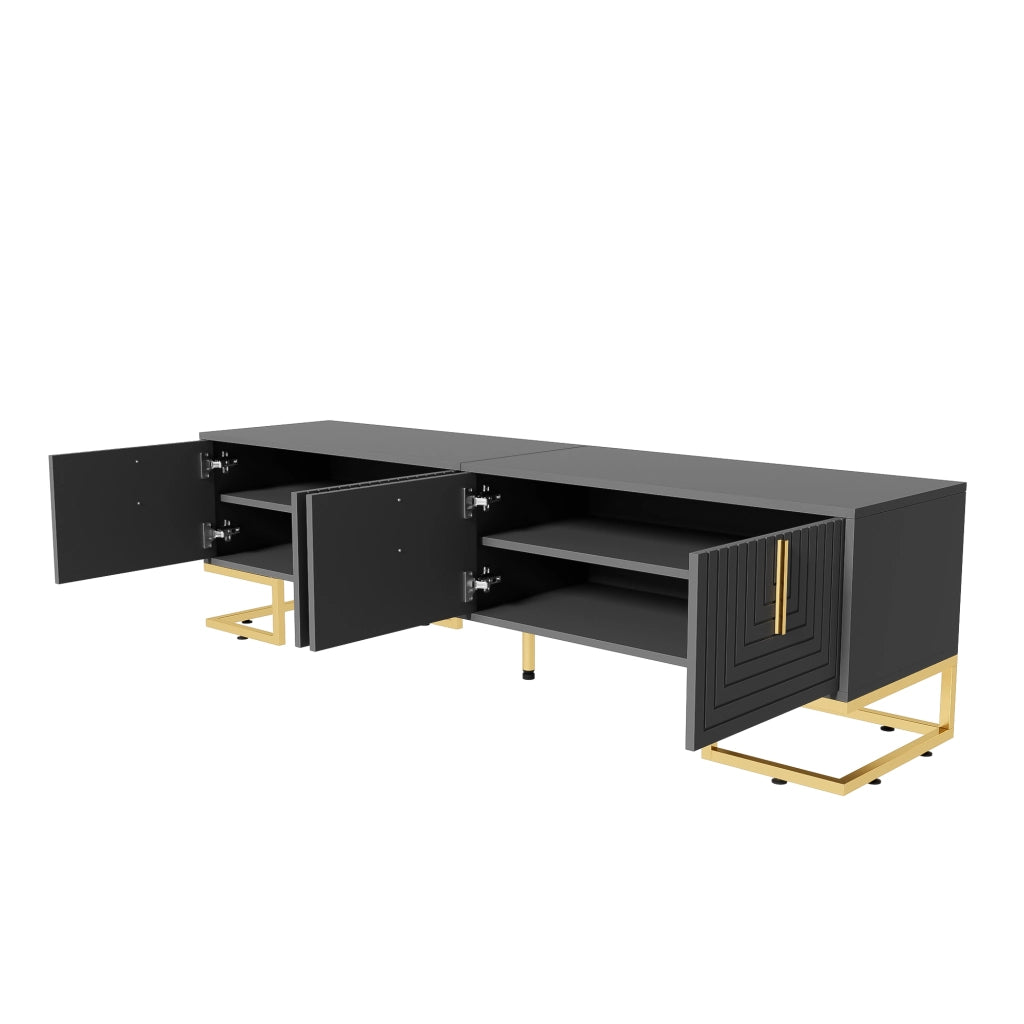 Mobile porta TV con 4 ante e ripiani interni, finitura grigio scuro, gambe e maniglie oro 170 × 40 × 45,5 cm