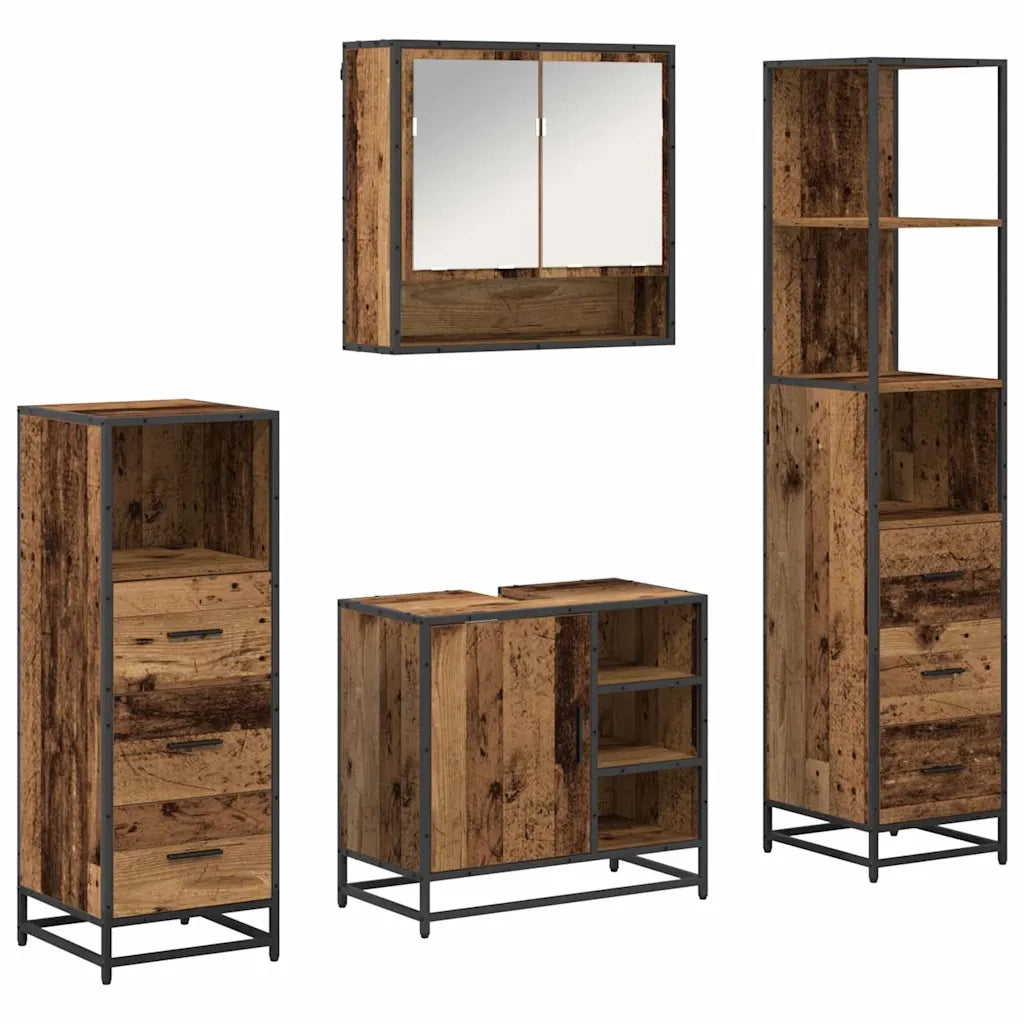 Set di mobili per il bagno con cassetto 4 pcs Legno vecchio 3402542