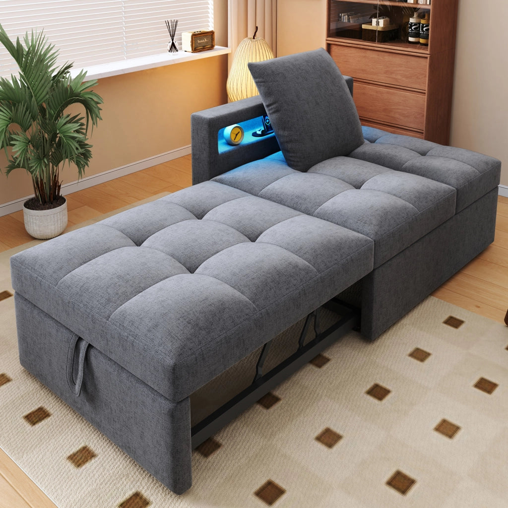 DIVANO LETTO 3 in 1 177x68x65 cm Grigio chiaro in tessuto con LED e USB