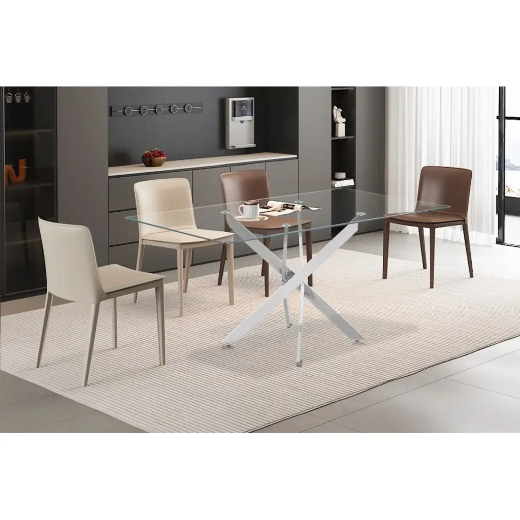 Tavolo da pranzo CRISTELIA – 160x90 cm – Piano in vetro – Gambe in metallo cromato – Design elegante e luminoso