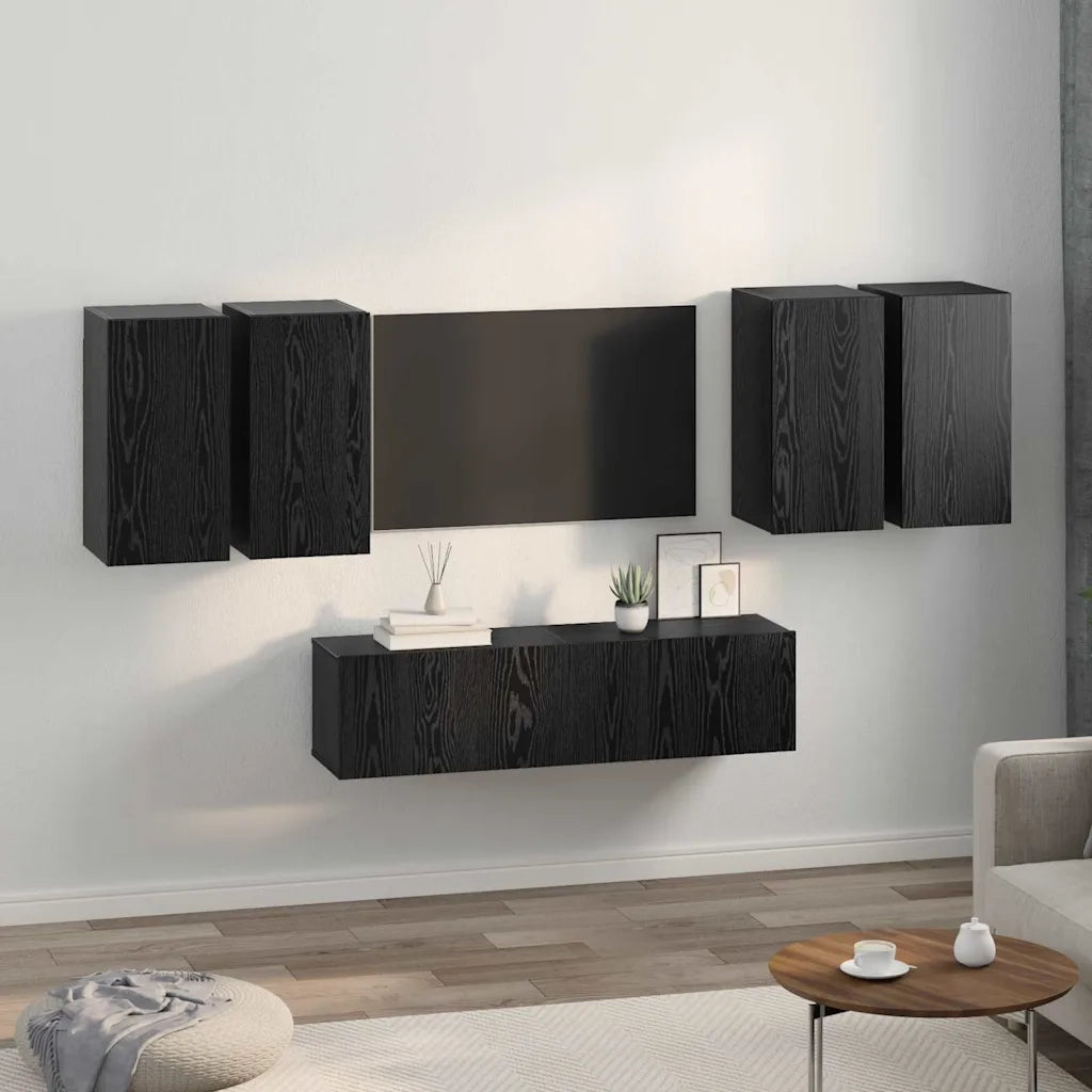 Set mobile TV Montaggio a parete Rovere Nero Legno multistrato 3393304