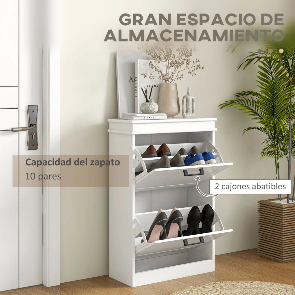 Scarpiera con 2 Cassetti e Ripiani Aggiustabili ¨C zephmum ¨C Bianco 80x30x80 cm
