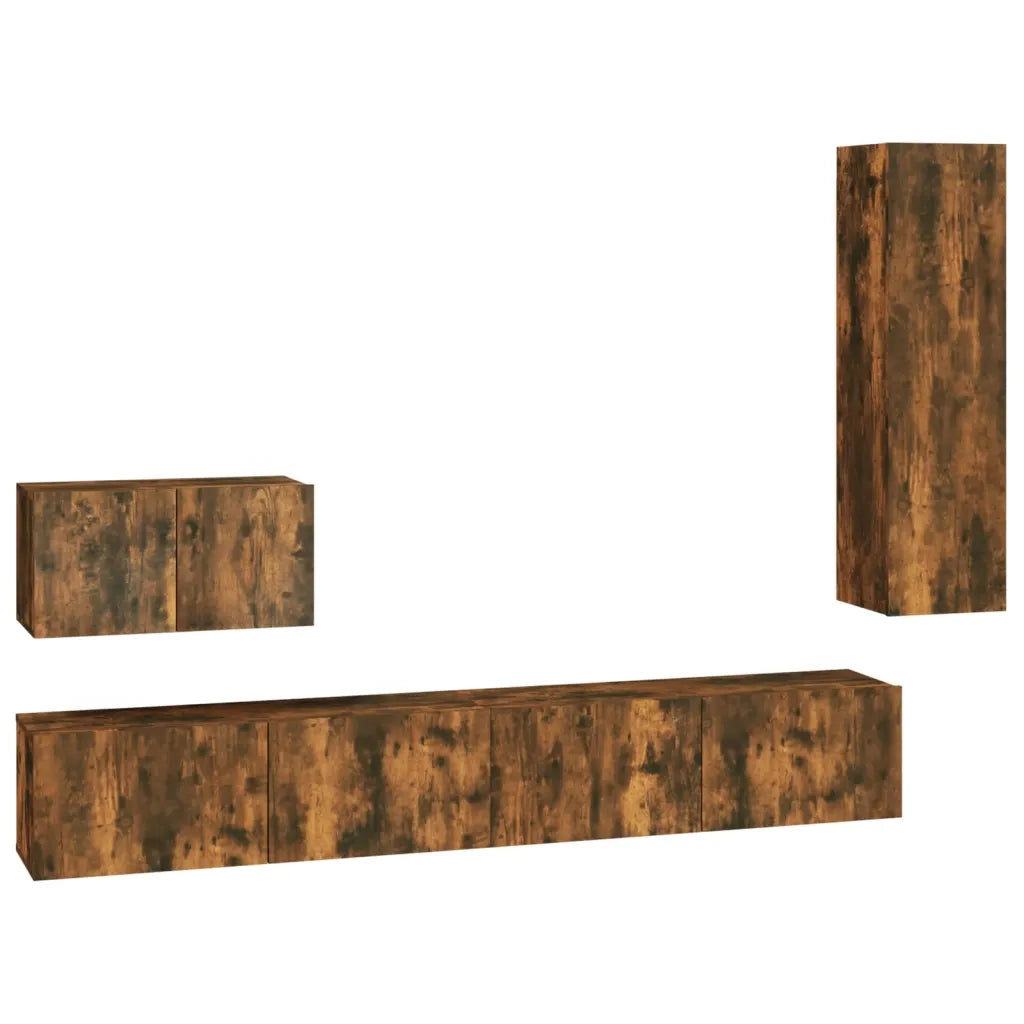 Set di Mobili Porta TV 4 pz-Set di 4 Credenza per TV Rovere Fumo in Legno Multistrato 930663